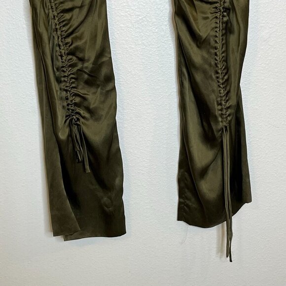Philosophy Alberta Ferretti 100% Silk Satin Cinch Leg Skinny Pant Olive Green 4 - Picture 11 of 12